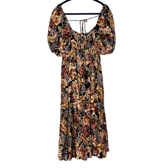 OLIVACEOUS MULTICOLOR BOHO FLORAL ELASTIC TOP MAXI DRESS SMALL - Picture 1 of 3